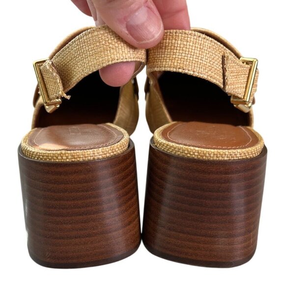 Arezzo Emory Crystal Slingback Pumps Tan Raffia Brown Leather Heels Size 11 - Picture 7 of 16